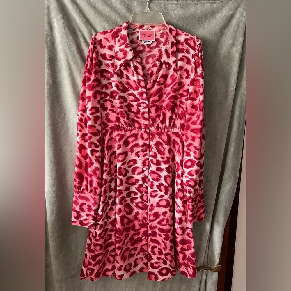 Kate Spade pink leopard button up collar dress 🩷